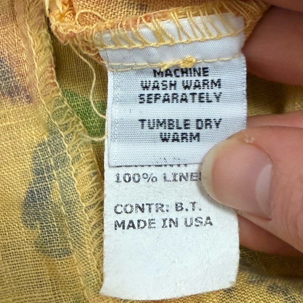 Cut Loose 100% Linen Mustard Yellow Floral Hi-Low Hem Flowy Tank XS Cottagecore - Picture 7 of 8